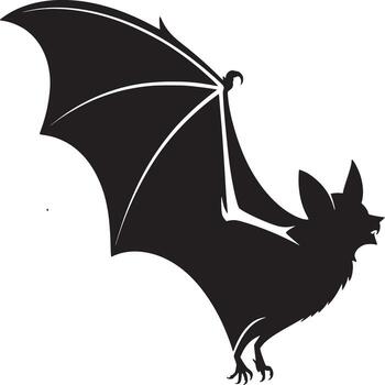 A black silhouette of a bat with wings spread against a plain white background in format vector
