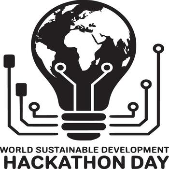 A black and white graphic design featuring a globe inside a lightbulb with circuit lines vector