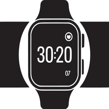 A black and white image of a smart watch displaying the time thirty twenty with icons present vector