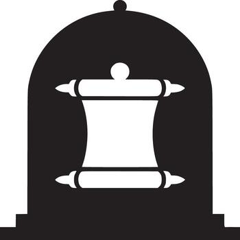 A black silhouette of a scroll inside of a bell jar on a white background in a simple illustration vector