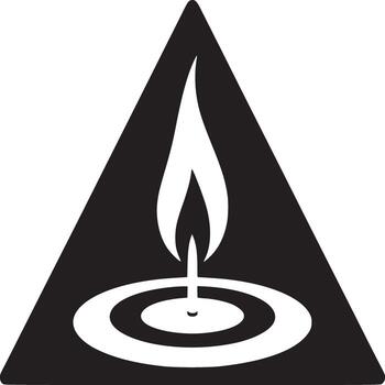 A black triangle containing a white flame above concentric circles on a white background design symbol vector