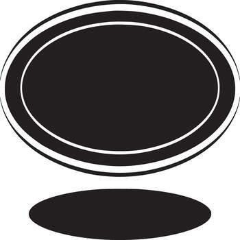 A graphic illustration of a black oval shape with a white border and a matching shadow below it vector
