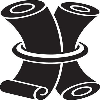 Black and white graphic illustration of three scrolls tied together with a ring on white background vector