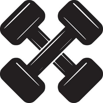 A graphic of two black dumbbells crossed over each other on a white background in simple style vector