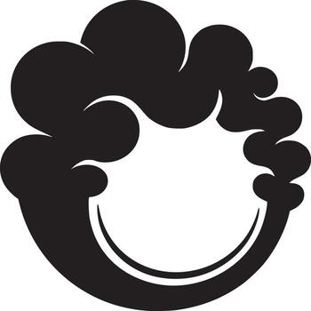 A stylized black and white illustration of a rounded shape resembling smoke or clouds in a circular form vector