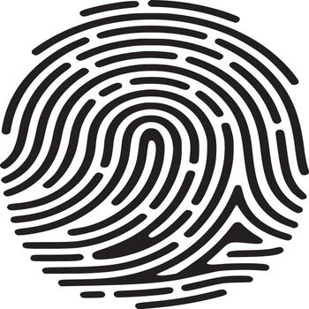 A minimalistic black and white image of a fingerprint on a plain white background in high resolution vector