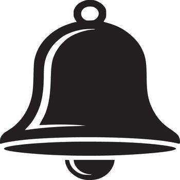 A simple black bell icon with a white background representing notification or alert symbol usage vector