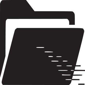 A minimalist black and white icon of an open folder with data lines on a plain background image vector