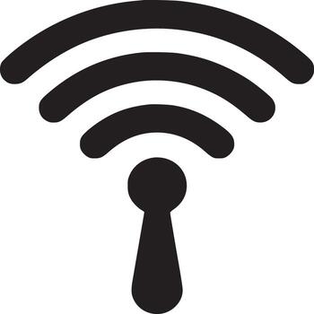 A black and white graphic of a wifi signal with three curved lines emanating from a central point vector
