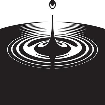 A minimalist black and white image of a water droplet creating ripples on a dark surface below it vector