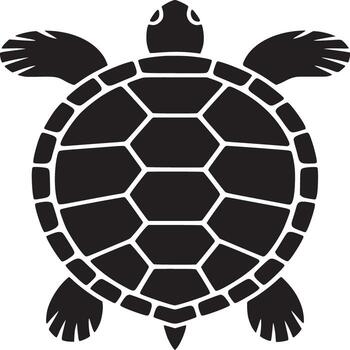 Simple black and white turtle illustration with geometric shell design on a white background vector