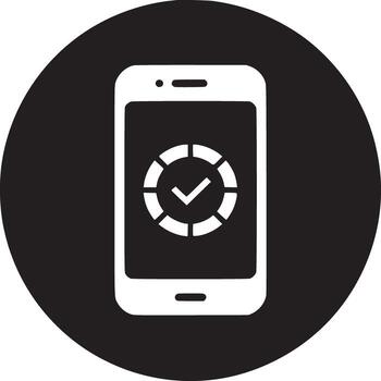 un blanco teléfono inteligente con un marca de verificación dentro un circulo en un negro antecedentes en un circular marco vector