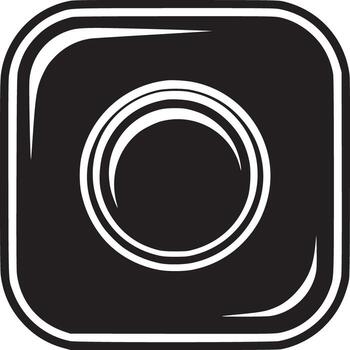 A black and white graphic of a rounded square with a circle inside and a white background around it vector