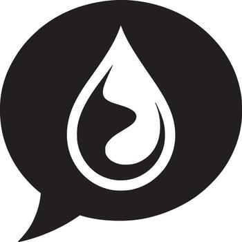 A black and white graphic of a droplet inside of a speech bubble on a white background surface vector