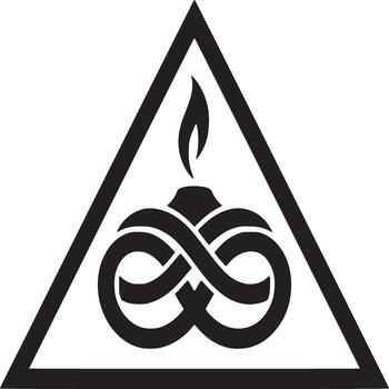 un negro y blanco ilustración de un triángulo conteniendo un fuego y infinito símbolo diseño elemento vector