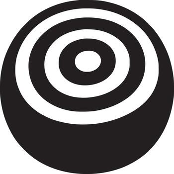 A black and white circular design with concentric circles creating a target like appearance on white backdrop vector