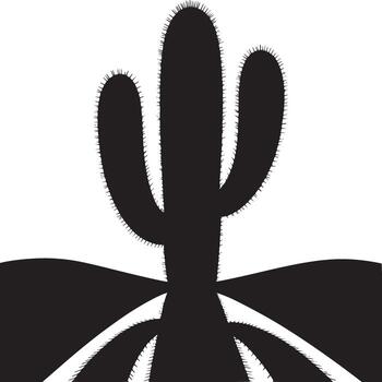 Black silhouette of a cactus with spines on a white background in a minimalist style desert scene vector