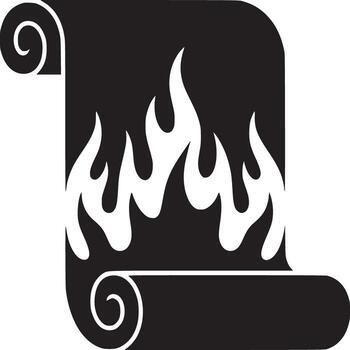 A stylized black scroll with curled edges and white flame designs on a white background design art vector