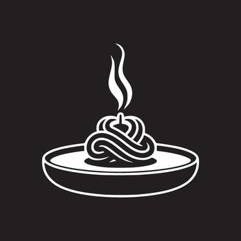 White abstract swirl on a bowl with smoke against a black background in a minimalist design style vector
