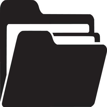 A black and white illustration of a folder icon with documents inside on a white background vector