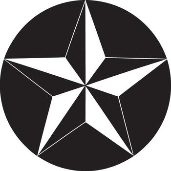 un gráfico diseño de un blanco cinco puntiagudo estrella dentro de un negro circulo en un blanco antecedentes plano diseño vector