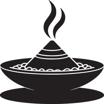 A black and white illustration of a cone shaped object with smoke in a bowl on a white background vector