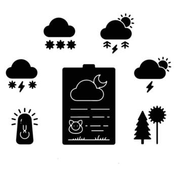 Mysterious Nightly Weather Report with Symbolic Icons A Dark and Evocative Illustration of Atmospheric Conditions vector