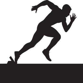 Silhouette of a runner in starting position against a white background ready to sprint forward fast now vector