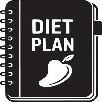 Black diet plan notebook with white text and mango illustration on a white background image vector
