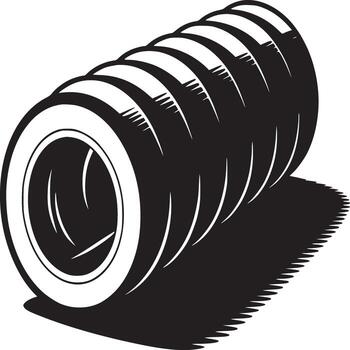A monochrome illustration of a row of tires stacked together with a shadow on a white background vector