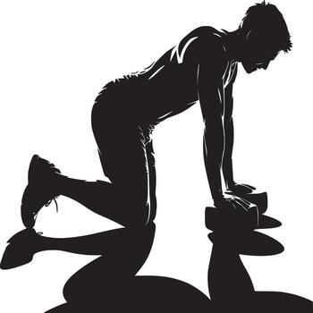 Silhouette of man doing pushups on blocks against a white background in a fitness setting indoors vector