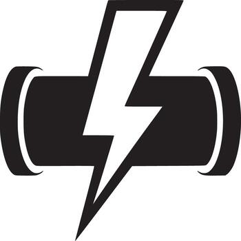 A black and white graphic of a battery with a lightning bolt in the middle on a white background vector