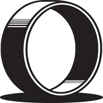 A black and white illustration of a ring like shape with horizontal lines and a shadow beneath it vector