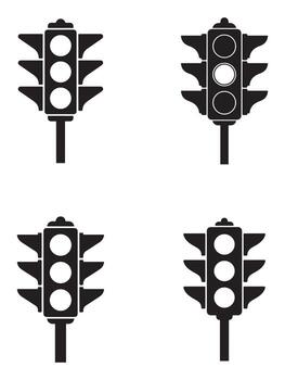 Simple Black and White Traffic Light Icons Showing Different Signals vector