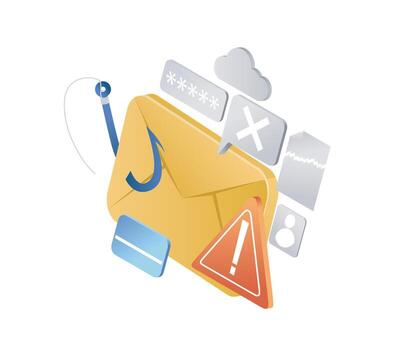 Phishing symbols on an envelope vector
