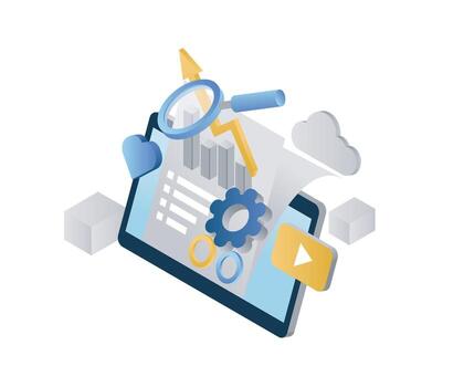 Data analysis tools on computer screen vector