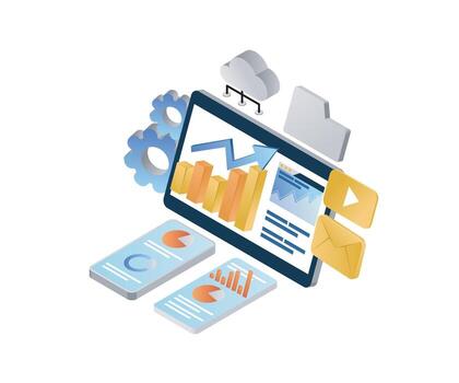 Digital data analysis illustration on devices vector