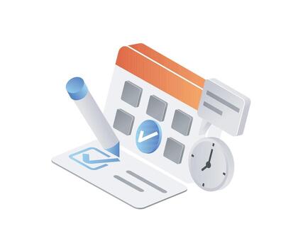 Task planning illustration with calendar and clock vector