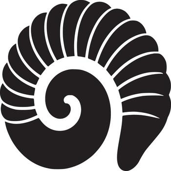 Illustration of a stylized ram horn in black and white with spiral and segmented design elements vector