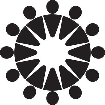 A graphic illustration of a circle with triangles and dots in black and white color scheme vector