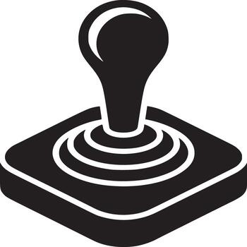 A black and white illustration of a joystick with a square base and a round top on a white background vector
