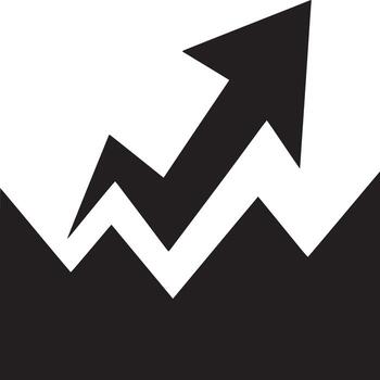 A black arrow pointing upwards with a jagged line on a white and black background design art vector