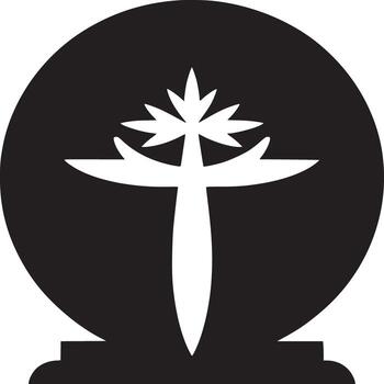 A black and white logo featuring a stylized tree or cross inside a circle with a small base below it vector