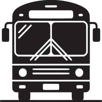 A front view of a black and white bus with two windows and two headlights in a illustration vector