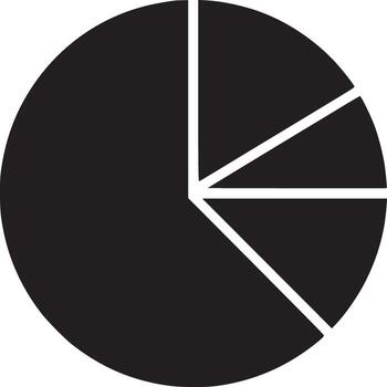 A black and white pie chart with three sections on a white background in a simple illustration vector