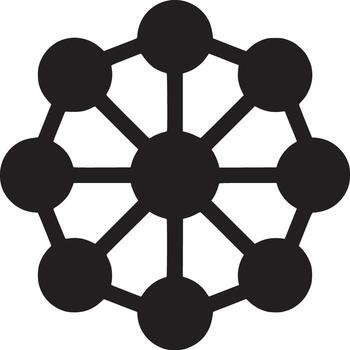 A symmetrical diagram with a central circle connected to eight outer circles by straight lines vector