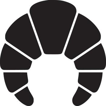 A simple black and white illustration of a croissant pastry with curved shape and segmented design vector