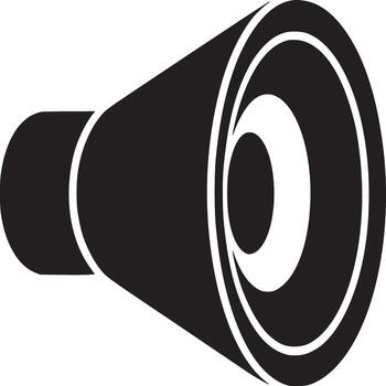 A black and white graphic of a megaphone with concentric circles on the larger end of the horn vector