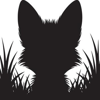 Silhouette of a fox head with large ears surrounded by tall grass against a white background vector