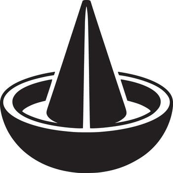 A black and white graphic of a cone shape inside of a circle that looks like a bowl on white background vector